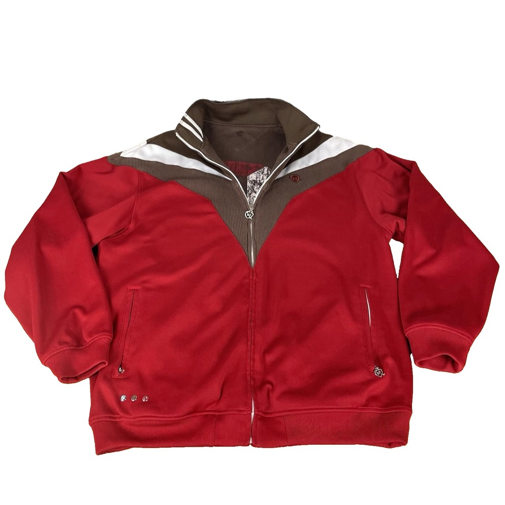 Rocawear Reversible Track Jacket Mens Large Red Brown Colorblock Y2K Hip Hop L - Picture 2 of 16